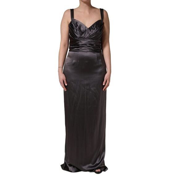 Dolce & Gabbana Black Satin Sleeveless Sweetheart Women's Dress